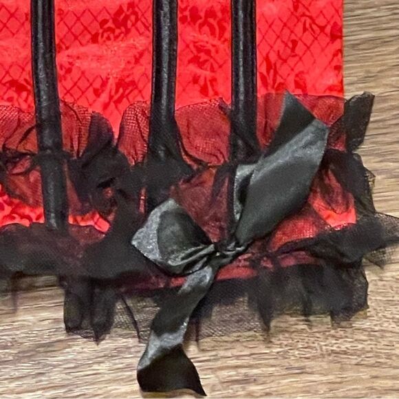 NWT Seven ‘Til Midnight Corset With Boning Red With Black Lace Detail Size Small - Picture 3 of 12